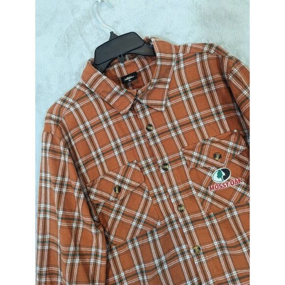 Mossy Oak Flannel Shirt Mens XL Orange Plaid Button Long Sleeve Outdoor Hunters - Picture 1 of 7